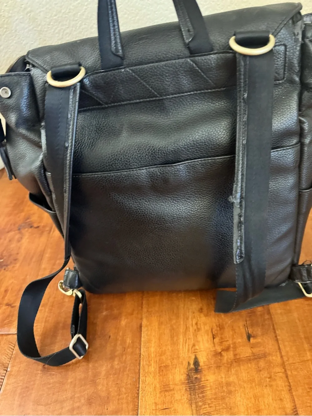 Freshly Picked Black Faux Leather Diaper Backpack